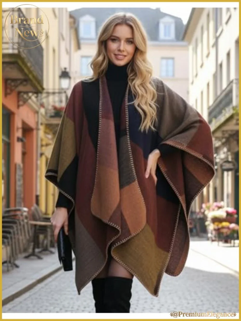 Reversible Plaid Poncho Wrap Open Front Cardigan Shawl Cape
